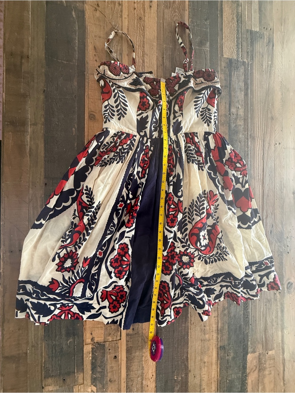Anthropologie Cream Dress with Red & Navy Floral Print